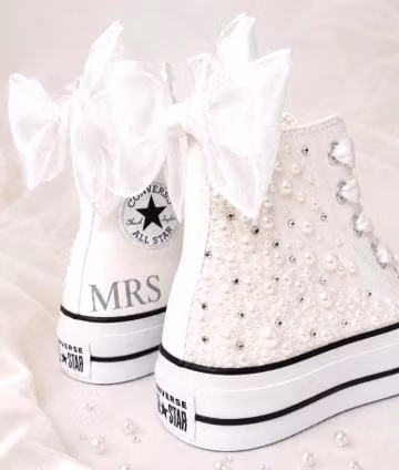Personalised Pearl Bridal Converse | Custom Wedding Sneakers | Bride Reception Shoes | Wedding Date & Name