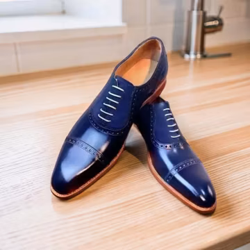 Men's Handmade Blue Leather suede Lace-Up Dress Shoes Casual Office wear Shoes