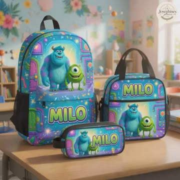 Personalized Friendly Monster Backpack, Custom Name School Backpack for Boys Girls, Cartoon Monster Back to School Gift