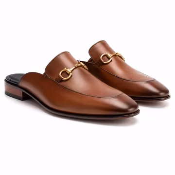 Handmade Brown Leather Horsebit Mule Loafers for Men | Luxury Backless Slip-On Shoes | Genuine Leather Designer Dress Mules