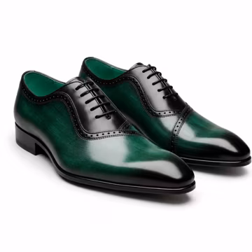 Handmade Green & Black Leather Oxford Shoes for Men | Luxury Cap Toe Dress Shoes | Genuine Leather Formal Shoes | Custom Made