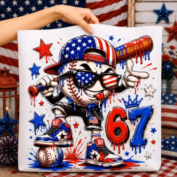 67 Meme PNG, Patriotic Baseball Design, Six Seven Bruh Shirt PNG, America 250 Anniversary Sublimation