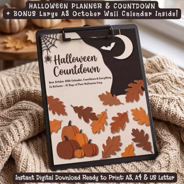 Halloween Advent Calendar 2026 Printable PDF october planner wall calendar homedecor spooky autumn keepsake decor decorations Checklist