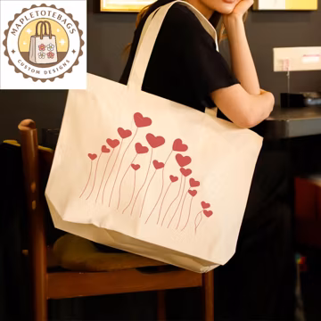 Heart Flowers Tote Bag, Mothers Day, Valentine's Gift, Romantic Gift for Women