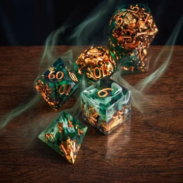 Emerald Green Liquid Core DND Dice Set with Gold Flakes, Sharp Edge Resin Polyhedral Dice for Role Playing Games, D&D Dice Set Gifts