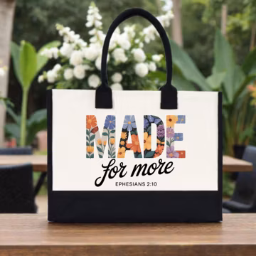 Made for More Tote Bag, Jesus Tote Bag, Christian Tote Bag, Floral Bible Tote Bag, Faith Tote Bag, Bible Verse Inspirational Tote Bag