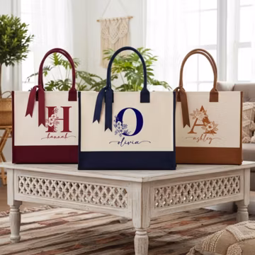 Personalized Name Canvas Tote Bag, Custom Monogram Gift Bag, Custom Name Bag, Personalized Initial Tote, Bridesmaid Name Bag