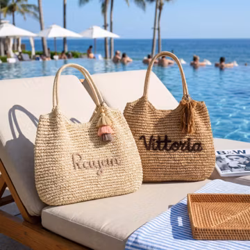 Custom Straw Tote Bag • Beach Trips & Vacation Days • Bridesmaid Gift • Raffia Tote Bag