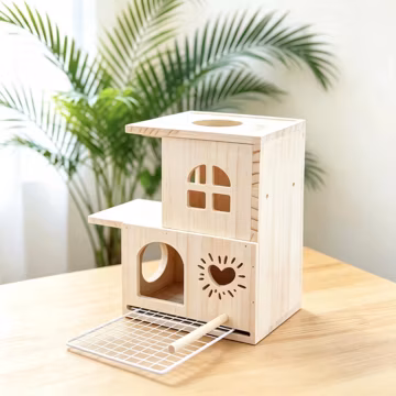 Wooden Double Bird House for Cage, Two-Story Parrot Villa, Small Bird Hideaway, Small Pet Hideout, Natural Wood Cage Decor