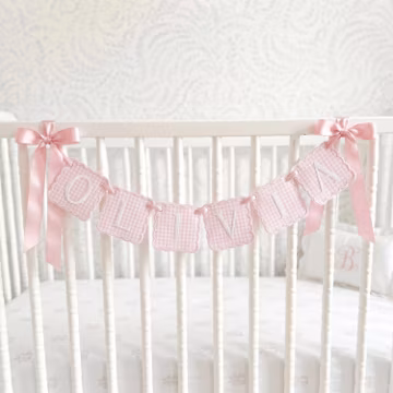Custom Embroidered Gingham Name Banner, Personalized Nursery Garland, Baby Shower Gift, Cake Smash Decor