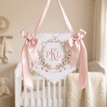 Custom Embroidered Baby Name Banner, Nursery Decor, Hospital Door Sign, Heirloom Keepsake