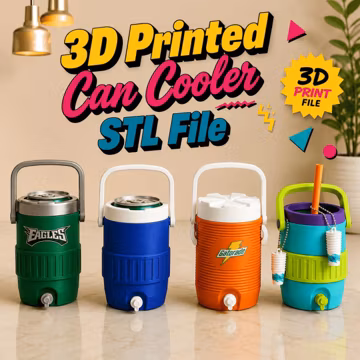 3D Printed Retro Can Cooler STL File | 12oz Vintage Soda Drink Holder | Mini Water Jug Beverage Insulator | 3D Printer Digital Files