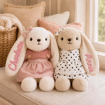 Personalized Embroidered Bunny Doll, Soft Plush Rabbit, Nursery Decor, Baby Shower Keepsake