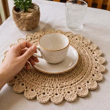 Crochet Scalloped Placemat Pattern PDF | Beginner Cotton Table Mat (Digital Download)