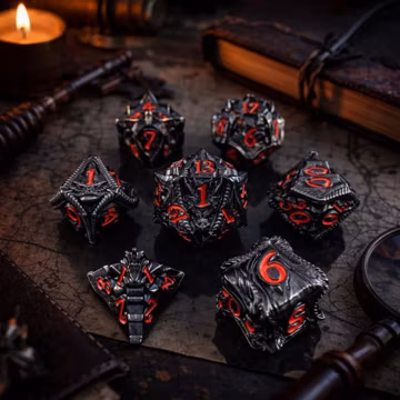 Metal Dice Set for DnD | Metal Polyhedral Dice | Dark Ember Luminous Dice for Tabletop RPGs | Bland and Red Dnd Dice