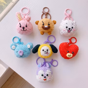 Handmade Crochet BTS BT21 Keychain Plush,Amigurumi Kpop Bag Charm, Cute Keychain,Crochet Doll Gift for ARMY,Kawaii Kpop Fan Gift
