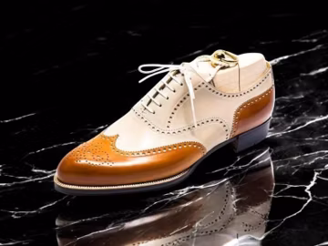 Handmade Two Tone Brogue Oxford Shoes for Men | Tan & Cream Leather Dress Shoes | Luxury Wedding Formal Shoes