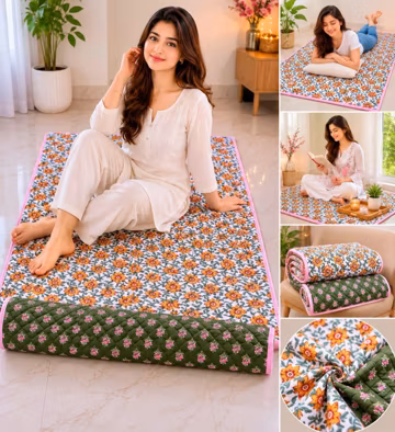 Hand Block Organic Cotton Yoga mat With Carry Bag | Handmade Quilted Yoga Mat | Yoga Gift | Boho Meditation Mat | Fitness Mat 71x28 Inches