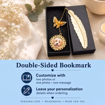 Personalized Photo Bookmark, Feather Butterfly Keepsake, Memorial Reader Gift