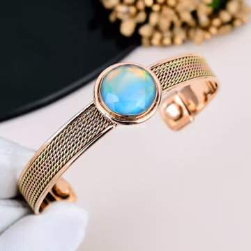 Aurora Opal Bracelet Solid Copper October Birthstone Round Shape Wedding Jewelry