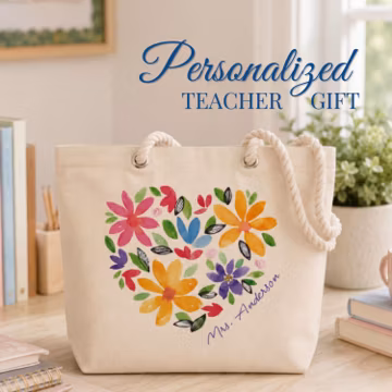 Personalized Teacher Appreciation Gift, Teacher Canvas Tote, Flower Tote Bag, Wildflower Tote Bag, Custom Teacher Gifts, Floral Canvas Bag
