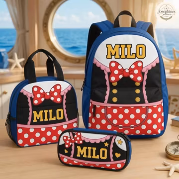 Custom Minnie Dress Backpack Set Pretty Minnie Cruise School Bags Personalized Kids Lunch Bag Pencil Case Back To School Gifts Set For Girls