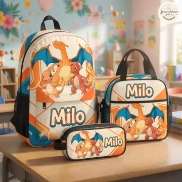 Custom Fire Dragon Evolution Backpack Set Charizard Charmander School Bag Personalized Boys Lunch Box Pencil Case Back To School Gift