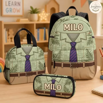 Personalized Nick Wilde Hawaiian Backpack Set Green Fox Suit School Bag Custom Name Kids Lunch Tote Pencil Pouch Boy Birthday Gift