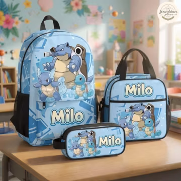 Personalized Water Turtle Evolution Backpack Set Blastoise Squirtle School Bag Custom Name Boys Lunch Tote Pencil Case Back To School Gift