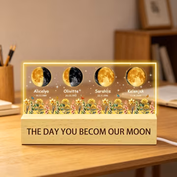 The Day You Become Our Mom, Custom Moon Phase by Date Night Light Gift for Mom, Personalized Mother's Day Family Moon Phase Led Lamp Gift