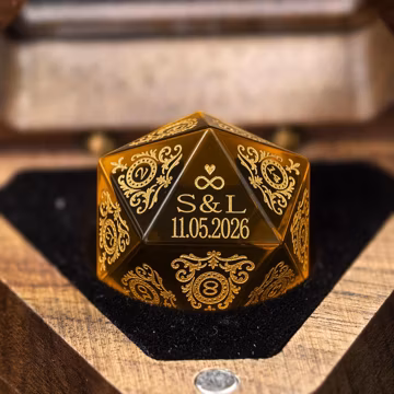 Custom Anniversary D20 Dice, Personalised DnD Gifts, Wedding Gifts, Gemstone Dice, Engraved D20, Dungeons & Dragons Dice