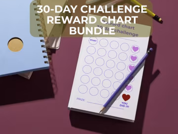 30 Day Challenge Reward Chart Bundle - Kids Habit Tracker Printable - 30-Day Motivation Chart - Behavior & Chore Reward System