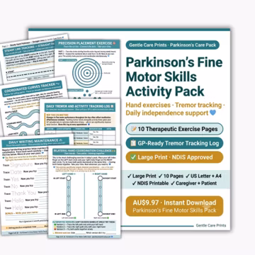 Parkinson’s Exercises Activity Pack | Fine Motor Skills, Hand Dexterity, Tremor Tracker, Occupational Therapy and Daily Living Printable PDF