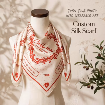 Custom Silk Scarf from Your Photo, Personalized Illustration Scarf, Wedding Keepsake Gift, Travel Memory Scarf, Wearable Art