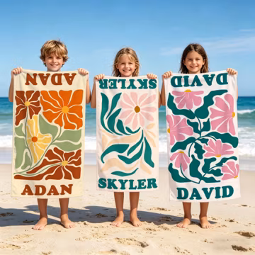 Custom Boho Floral Beach Towel, Personalized Name, 10 Color Styles, Retro Flower Design, Pool & Vacation Gift