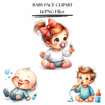 Baby Face Clipart PNG Bundle | Infant Portraits Set | Nursery Illustration Digital Download
