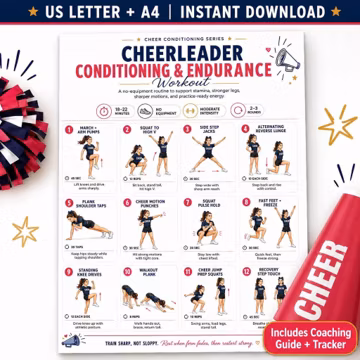 Cheer Conditioning Workout Printable, No-Equipment Cheerleader Fitness PDF, 21-Day Challenge & Coaching Guide