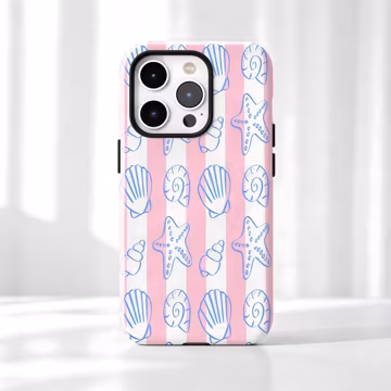 Pink Coastal Shell Phone Case, Preppy Beach Stripe Cover for iPhone, Samsung Galaxy and Google Pixel