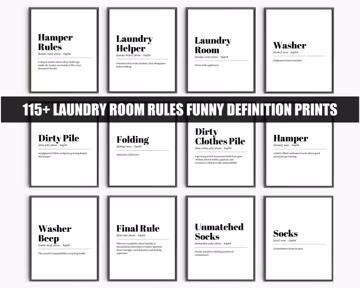 Funny Laundry Room Rules Definition Prints Bundle, Sarcastic Laundry Quotes Wall Art, Printable Laundry Room Decor Set