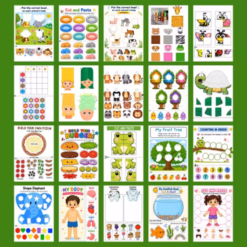 Cut and Paste Activity for Kids Printable PDF PNG | Preschool & Pre-K | Fine Motor Skills | Montessori | Matching Game Digital Download