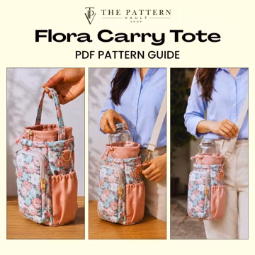 Flora Carry Tote PDF Sewing Pattern Water Bottle Bag Pattern Crossbody Tote Pattern DIY Bag Tutorial Instant Download
