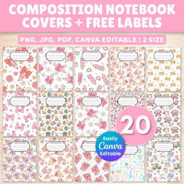 Editable Composition Notebook Cover Templates: Back to School Mega Bundle (Canva, Instant Digital Download)