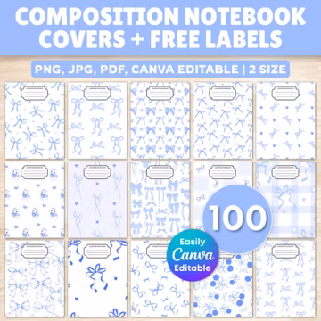 Editable Toile Composition Notebook Cover Templates: Back to School Mega Bundle (Canva, Instant Digital Download)