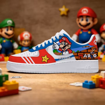 Hand-Painted Sneakers, Custom Gamer Shoes, Mario Inspired Footwear Personalized Gift for Him/Her