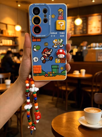 for Samsung Galaxy S26 Ultra S25 S24 Plus S23 S22 Funny 3D Mario Phone Case with Mirror Stand and Charm Shockproof Back Cover