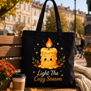 Cute Fall Candle Tote Bag, Cozy Season Canvas Tote, Autumn Market Bag, Cottagecore Fall Gift, Pumpkin Spice Tote, Cozy Autumn Tote