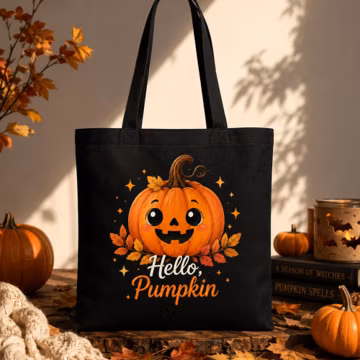 Cute Pumpkin Halloween Tote Bag, Hello Pumpkin Canvas , Fall Market Bag, Autumn Pumpkin Lover Gift, Cozy Halloween Tote, Thanksgiving Bag
