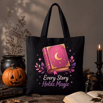 Magic Book Tote Bag, Book Lover Canvas Tote, Fantasy Reader Gift, Witchy Book Tote, Cottagecore Book Bag, Librarian Gift, Reading Tote