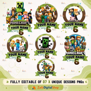 Personalized Gaming Pixel Birthday Bundle Pack PNG | Editable 07 High Quality Designs Digital Download