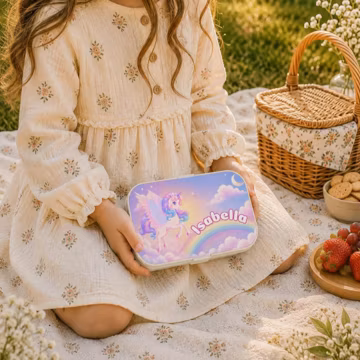 Personalized Rainbow Unicorn Bento Lunch Box | Custom Name Kids